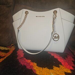 Michael kors white large jet set travel tote
